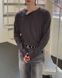 Trav Diagonal Henley Neck Long Sleeve T-shirt
