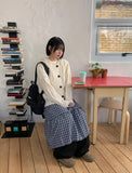 Limoe Check Banding Tiered Long Skirt