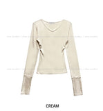 Burnt V-neck Button Long Sleeve