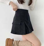 Corduroy Fleece Brushed A-line Pleated Winter Pants Skirt