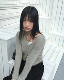 Rufun Angora Fur Silt Two Button V-neck Cardigan