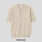 Ster color-block collar short-sleeve knit cardigan