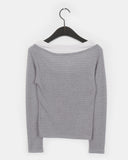 Lasso striped string layered outer brushed color matching off-shoulder T-shirt