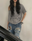 Multi stripe strap off-shoulder short sleeve