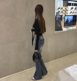 Hip Pad Back Pocket Embroidery Slim Bootcut Span Denim Pants