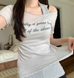 Layered Lettering See-through Short Sleeve T-shirt