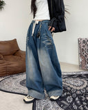 Loose cat-washed pocket denim pants