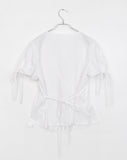 Etched puff ribbon pin tuck blouse