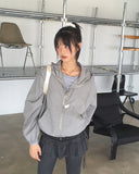 Ponel Grid Check Windbreaker Nylon Two-Way Hood Zip-Up