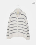 Boyu Stripe Zip-Up Mohair Knit Cardigan