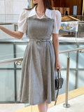 GN Seersucker Check Collar Puff One Piece (Belt Set)