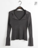 Revol V-neck color matching ribbed long sleeve knit