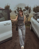 [U-DENIM] Summer ripped jeans wide denim pants