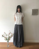 Kure check color matching long skirt