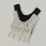Feminine Sexy Ribbon Shirring Smoked Banding Sleeveless Blouse