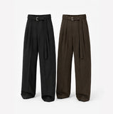 Melo Belted Two-Tuck Wide Slacks