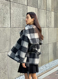 [75% Wool] Torrett Handmade Hood Cape Check Coat