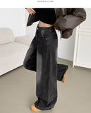 Curved Cut Wide Fit Denim Pants