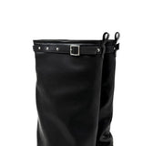 Stud Buckle Shirred Stiletto Long Boots