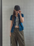 Wes Span Semi-Crop Snap Denim Shirt