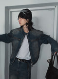 Ocean Washed Stitch Biker Denim Jacket