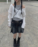 Koku denim pocket pleated skirt