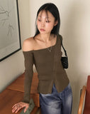 Medic Unbalance One Shoulder Silt Diagonal Button Long Sleeve Knit