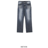 grid washed denim pants