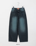 Led color washed denim wide pants