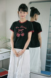 Cherry Cats CROP Ringer Tee