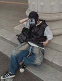 Poten Big Pocket Oil Washing Cargo Denim Pants