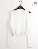 Cordill ribbed color matching shoulder slit cropped long sleeve knit