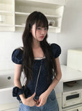 [Scrunchie set] Zans Dot Lace Puff Ribbon Blouse