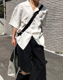 Linen s s open collar short sleeve shirt