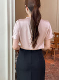 Raz Half-Neck Satin Pleats Blouse (Belt set)