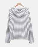 Taen Diagonal Button Stripe Hooded T-Shirt