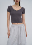 [U-BASIC] Soft cotton V-neck cropped T-shirt
