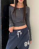 Fumo Snap Button Ribbed One-Off Shoulder Long Sleeve T-Shirt