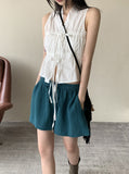 Leeum pleated shirring string sleeveless blouse