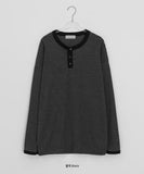 [Unisex] Kitby Striped Henley Neck Long Sleeve Tee