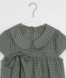Hustle check ribbon short sleeve blouse
