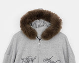 [Brushed Lining] Rahin printing over fur hood zip-up