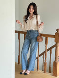 (Sleeveless Set) Shudin Lace Tie Puff Blouse