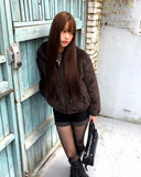 Tsuha Fur Hooded Lining Quilted Loose Fit Zip-Up Jacket