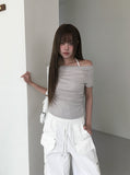 Bow Halter Layered Off-Shoulder Short Sleeve T-Shirt
