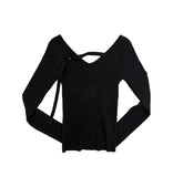 Ribbed Backless V-Neck Knit