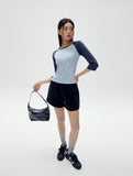 W Raglan Color Matching Three Quarter Sleeve T-Shirt