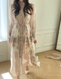 [Belt + inner set] Obek Pattern Chiffon Long One Piece
