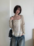 Surin Flower Frill Cardigan Sleeveless Set