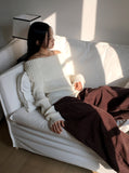 Palms Button Warmer Ribbed Off Shoulder Knit